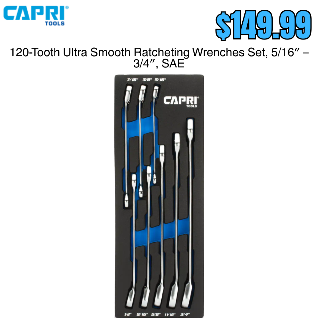 Capri Tools 120 Tooth Ultra Smooth Ratcheting Wrenches 5/16″ – 3/4″, SAE