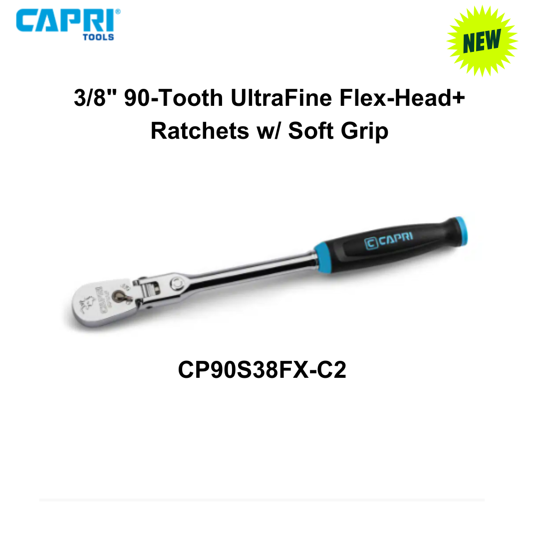 Capri Tools 3/8" 90-Tooth UltraFine Flex-Head+ Ratchet w/ Soft Grip