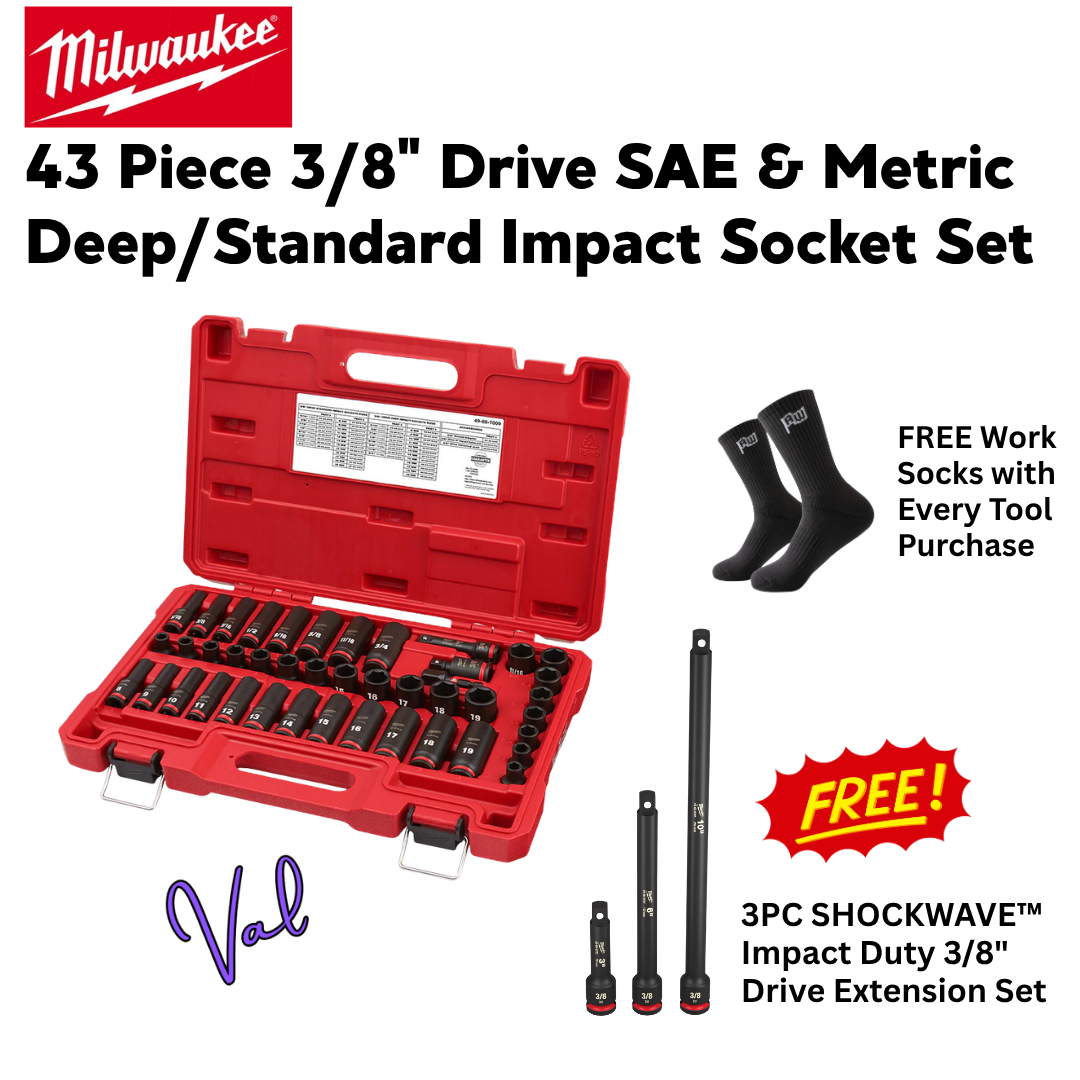 Milwaukee 43 Piece 3/8" Drive SAE & Metric Deep/Standard Impact Socket Set