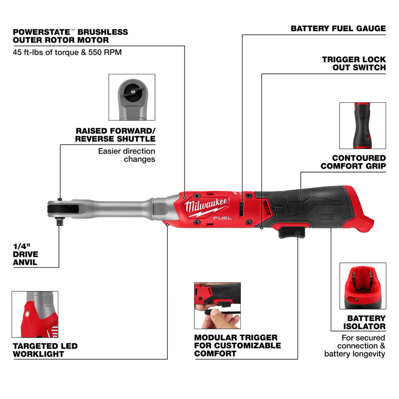 Milwaukee M12 FUEL™ 1/4" Extended Reach Ratchet