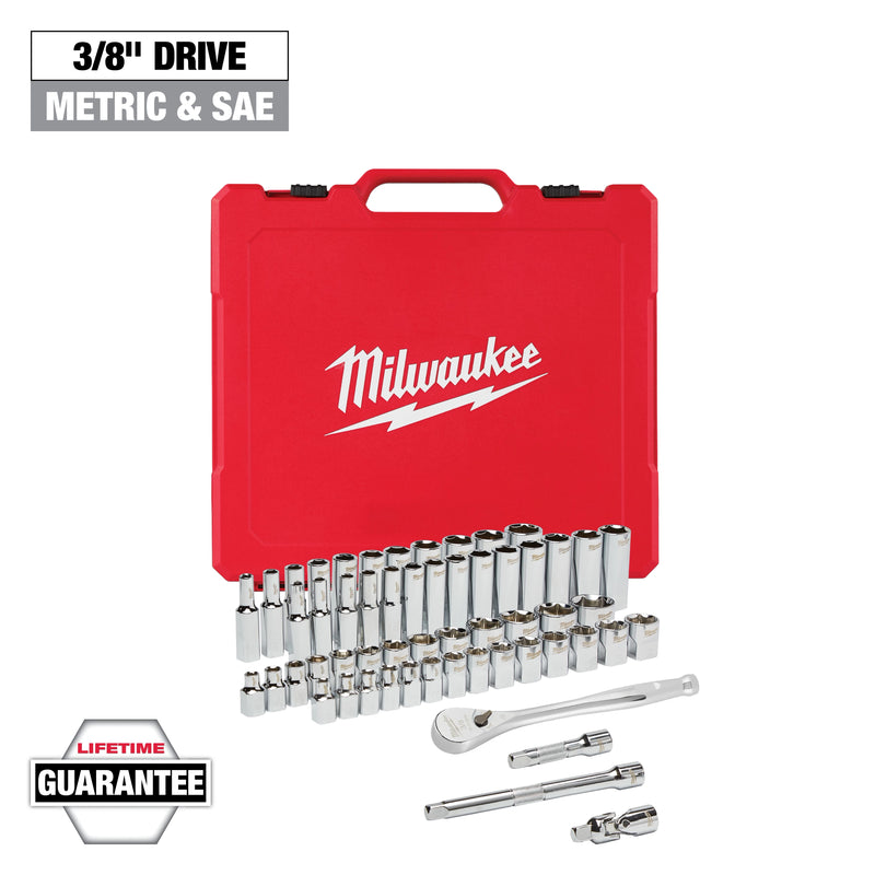 Milwaukee 48-22-9008 3/8" Drive 56-Piece Ratchet & Socket Set - SAE & Metric