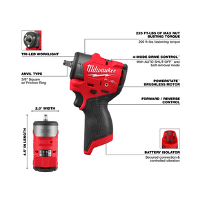 Milwaukee Tools M12 FUEL™ 3/8" Subcompact Impact Wrench w/ Friction Ring
