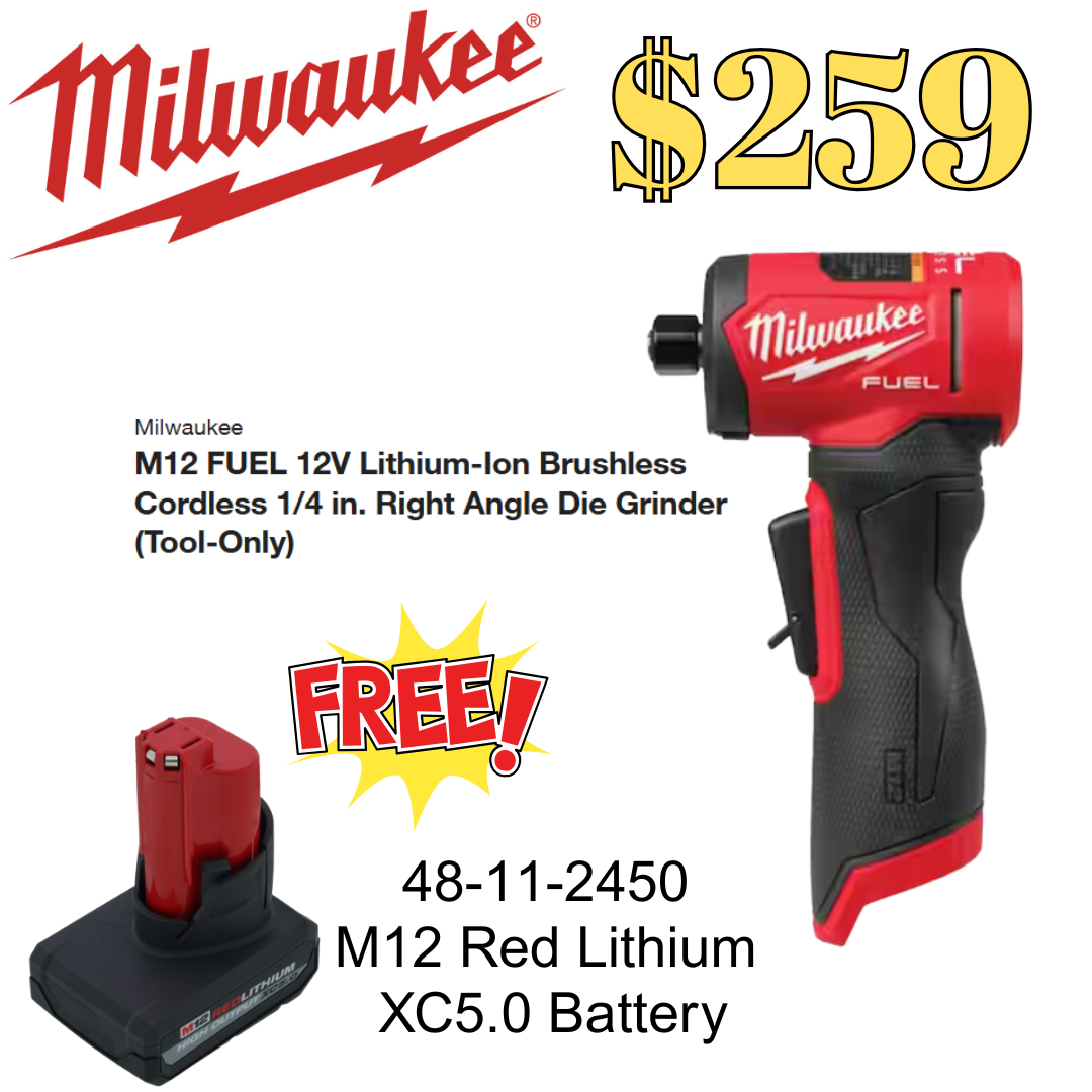 Milwaukee M12 FUEL Right Angle Die Grinder with M12 RedLithium XC5.0 battery