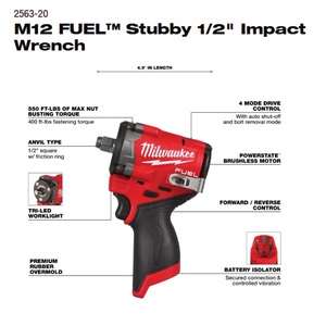 M12 FUEL™ Stubby 1/2" Impact Wrench with FREE XC5.0 Battery!