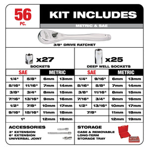 Milwaukee 48-22-9008 3/8" Drive 56-Piece Ratchet & Socket Set - SAE & Metric - view 2
