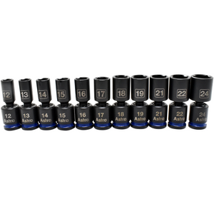 Astro Pneumatic 11-Piece 1/2″ Drive Mid-Length Pinless Universal Impact Sockets – Metric