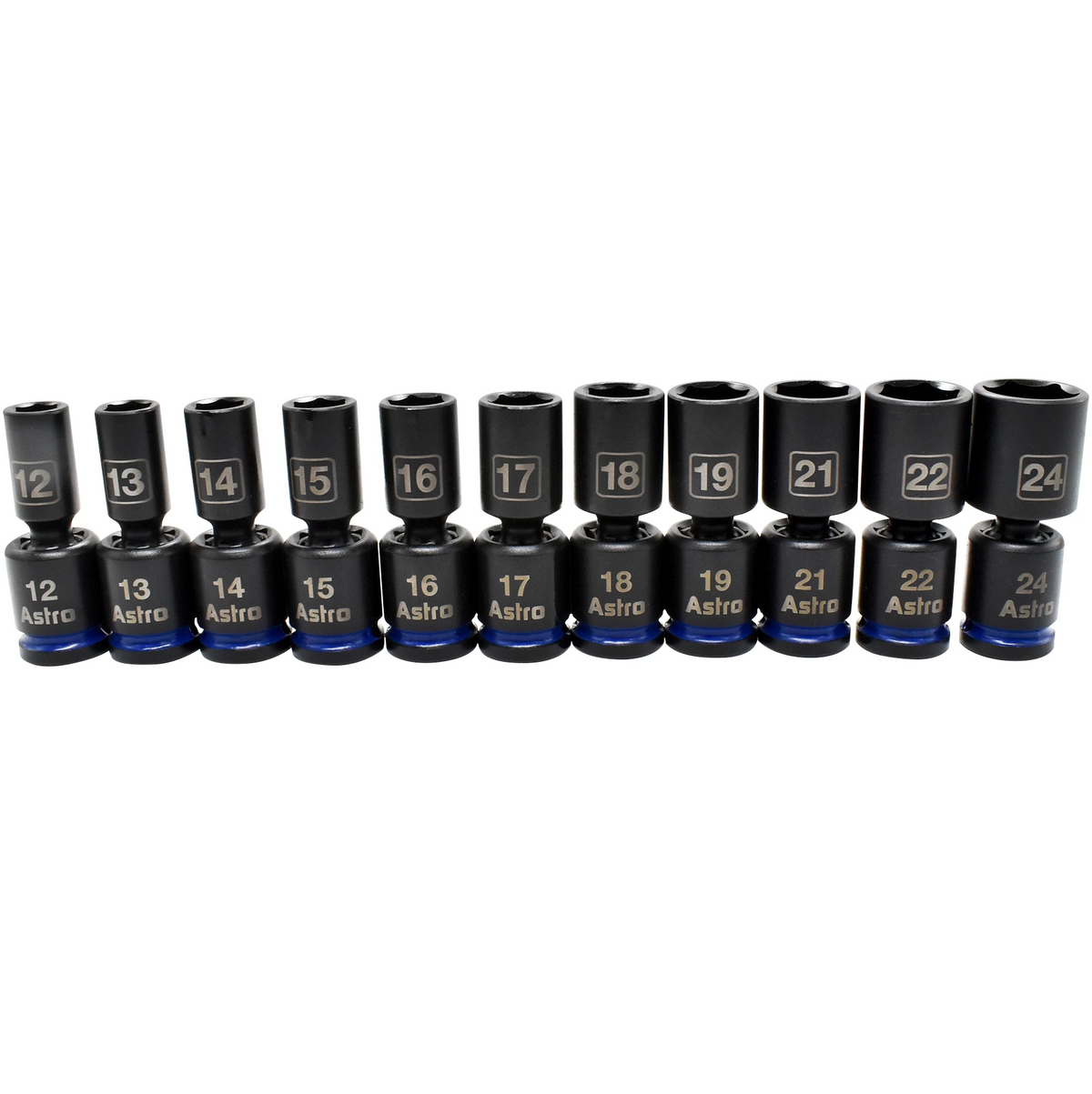 Astro Pneumatic 11-Piece 1/2″ Drive Mid-Length Pinless Universal Impact Sockets – Metric