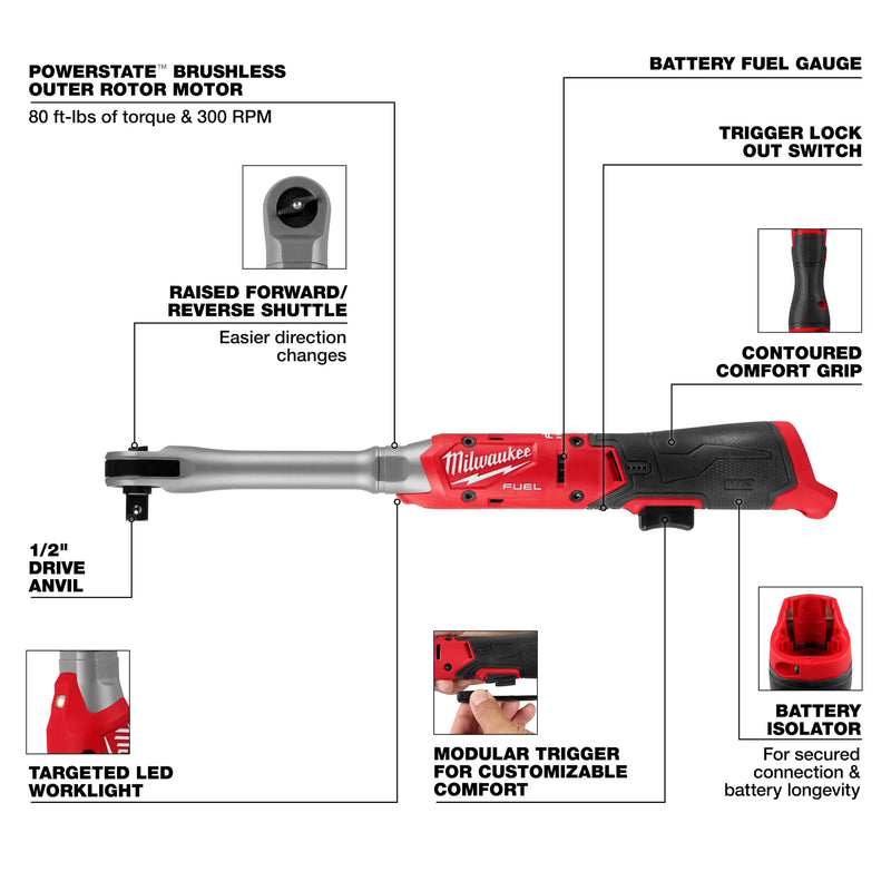 Milwaukee M12 FUEL™ 1/2" Extended Reach Ratchet
