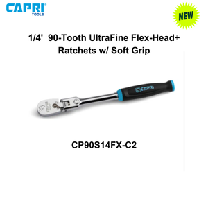 Capri Tools 1/4" 90-Tooth UltraFine Flex-Head+ Ratchet w/ Soft Grip