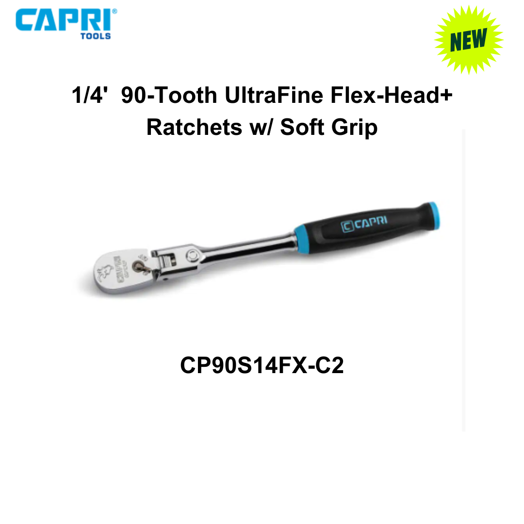 Capri Tools 1/4" 90-Tooth UltraFine Flex-Head+ Ratchet w/ Soft Grip