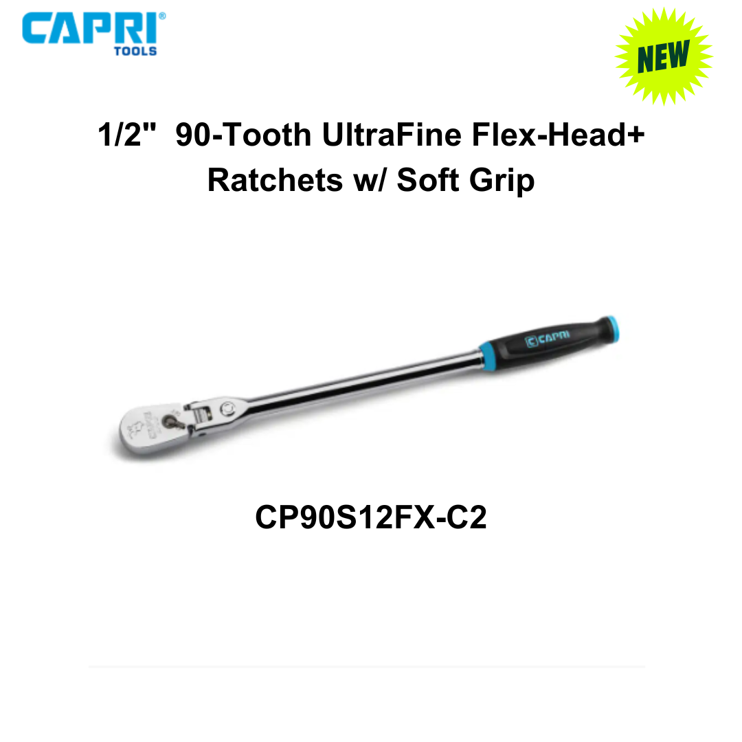 Capri Tools 1/2" 90-Tooth UltraFine Flex-Head+ Ratchet w/ Soft Grip