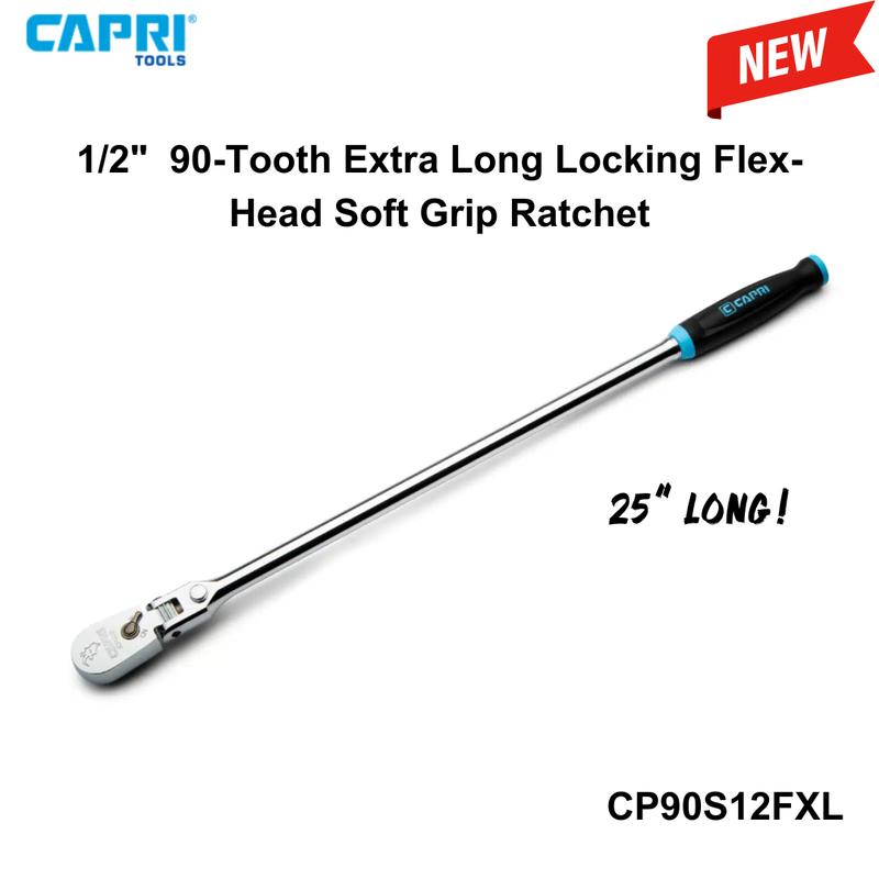 Capri Tools 1/2" Extra Long 90-Tooth UltraFine Flex-Head+ Ratchet w/ Soft Grip- C2