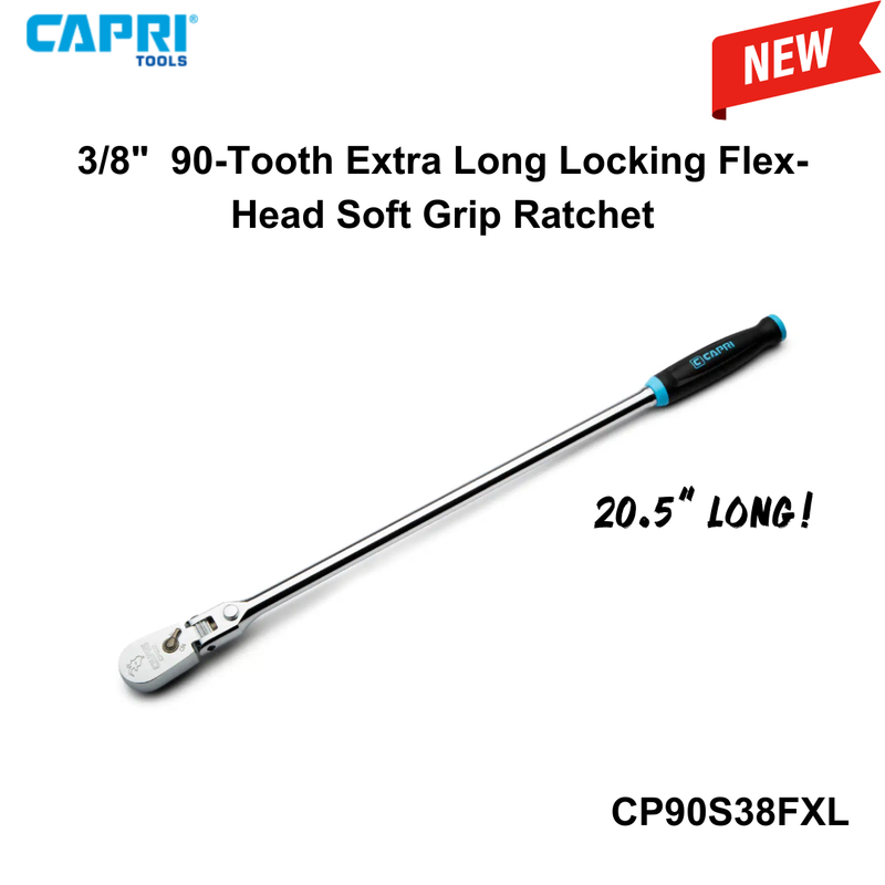 Capri Tools 3/8" Extra Long 90-Tooth UltraFine Flex-Head+ Ratchet w/ Soft Grip- C2