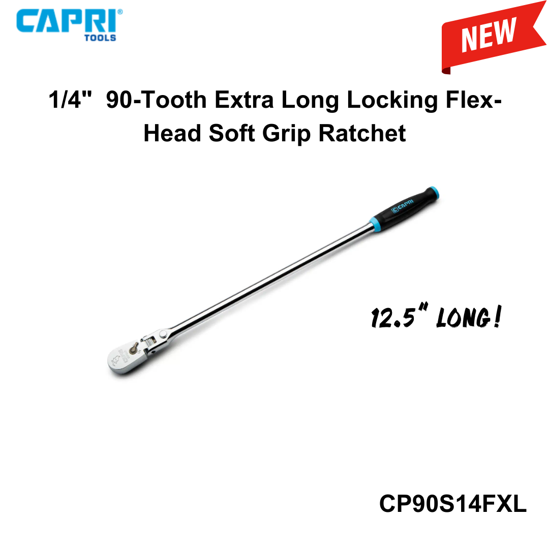 Capri Tools 1/4" Extra Long 90-Tooth UltraFine Flex-Head+ Ratchet w/ Soft Grip- C2