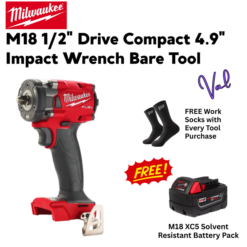 Milwaukee M18 1/2" Drive Compact 4.9" Impact Wrench Bare Tool