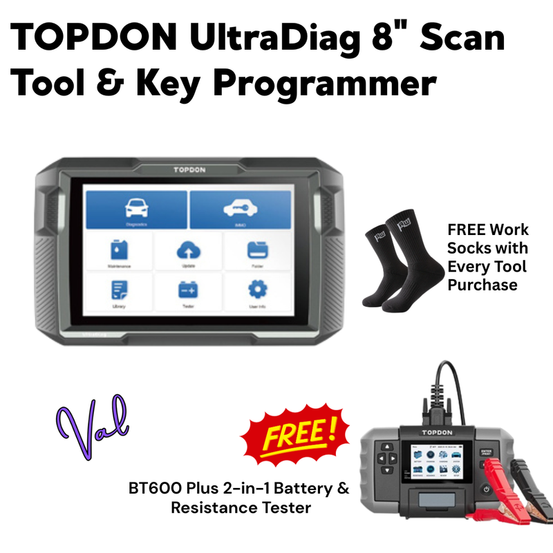 TOPDON UltraDiag 8" Scan Tool & Key Programmer and BT600 Plus 2-in-1 Battery & Resistance Tester