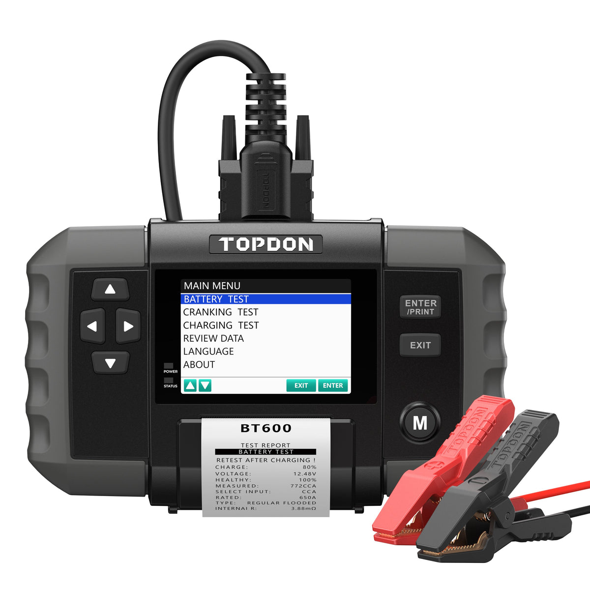 TOPDON BT600 12V Battery & 12V/24V System Tester w/ Built-in Printer