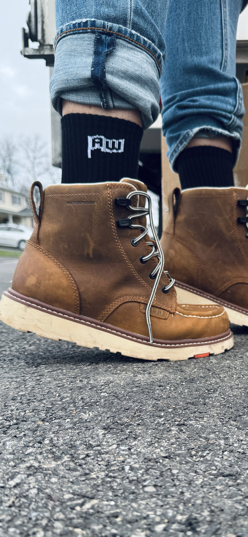 Brown Boots with Bamboo Work socks showing