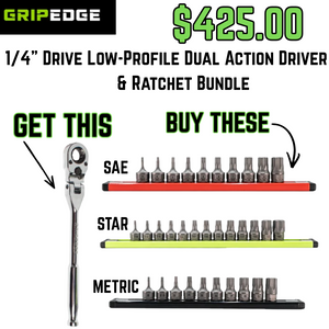 GripEdge | RPT 1/4" Drive Low-Profile Dual Action Driver Bits & Ratchet Bundle