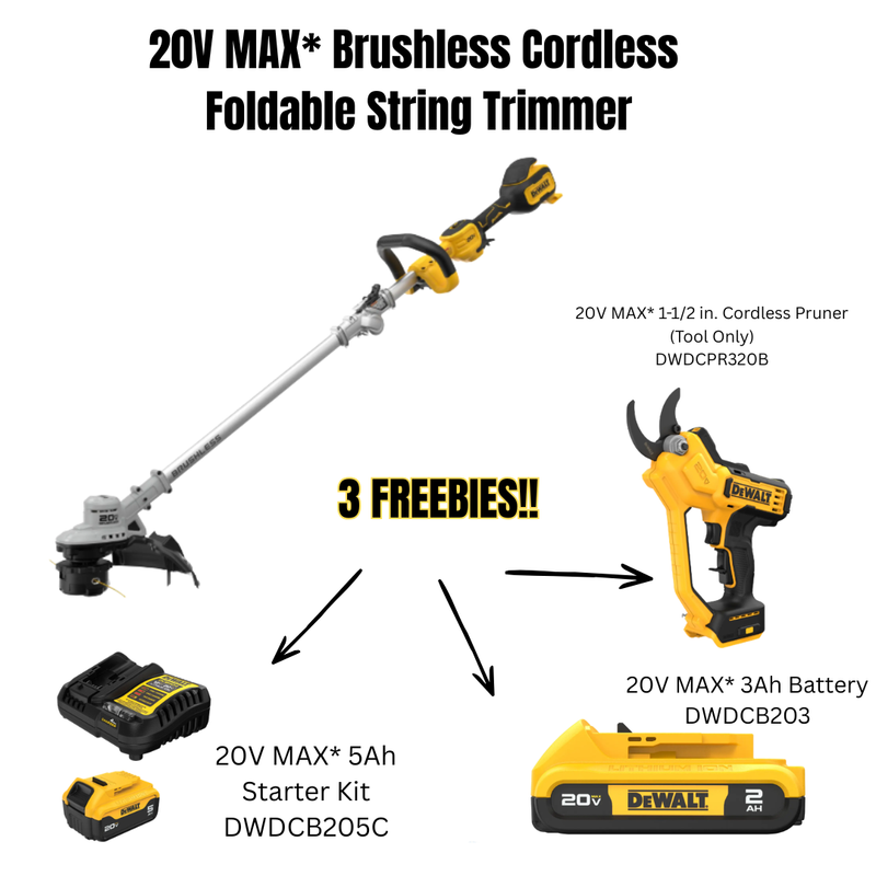 DEWALT 20V MAX Folding String Trimmer PLUS 3 FREEBIES!