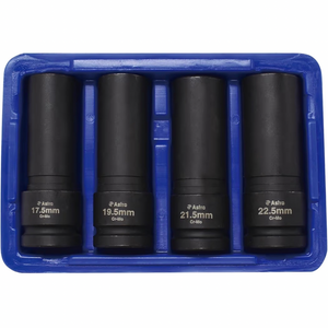 Astro Tools 78204 4-Piece 1/2" Drive 1/2 Size Thin Wall Lug Nut Socket Set - 17.5-22.5mm