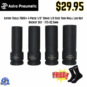 Astro Tools 78204 4-Piece 1/2" Drive 1/2 Size Thin Wall Lug Nut Socket Set - 17.5-22.5mm