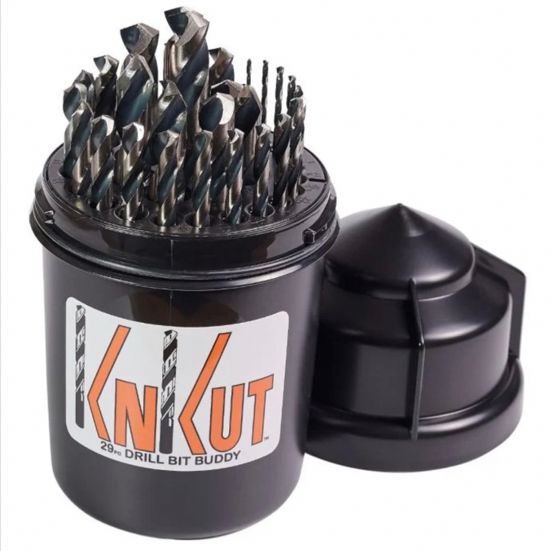 Black KNKUT 29 PIECE DRILL BUDDY JOBBER LENGTH DRILL BIT SET 1/16"-1/2" BY 64THS
