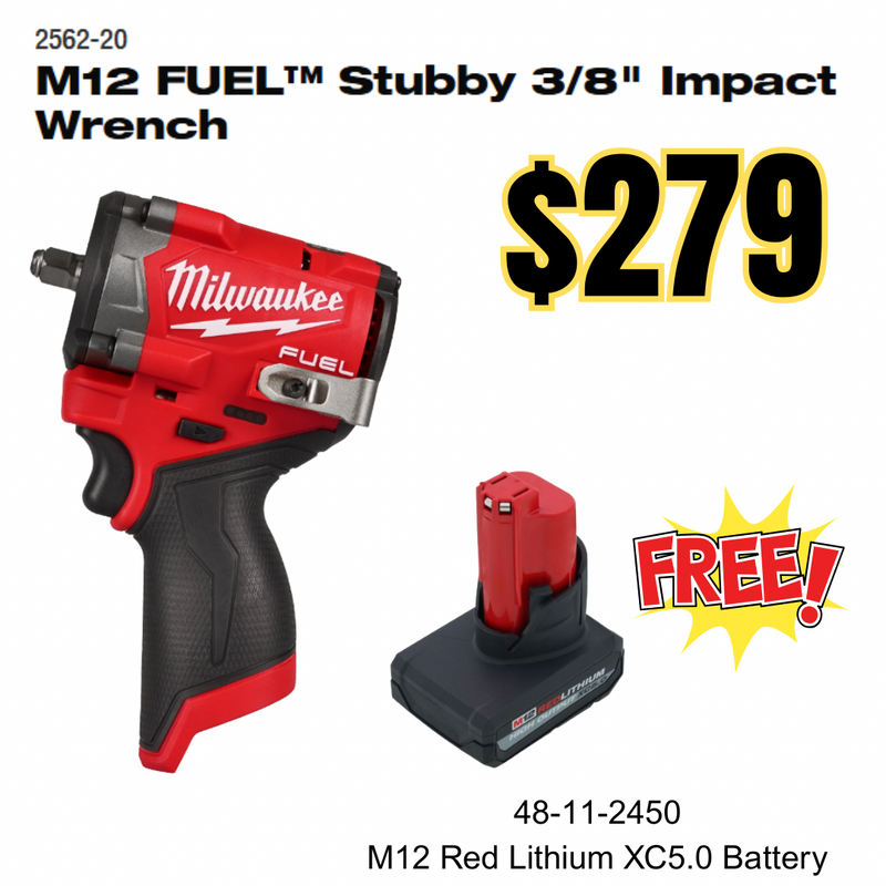 M12 FUEL™ Stubby 3/8" Impact Wrench with FREE XC5.0 Battery!