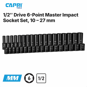 Capri Tools 36 pc 1/2" Shallow and Deep Impact Socket Set 10-27mm