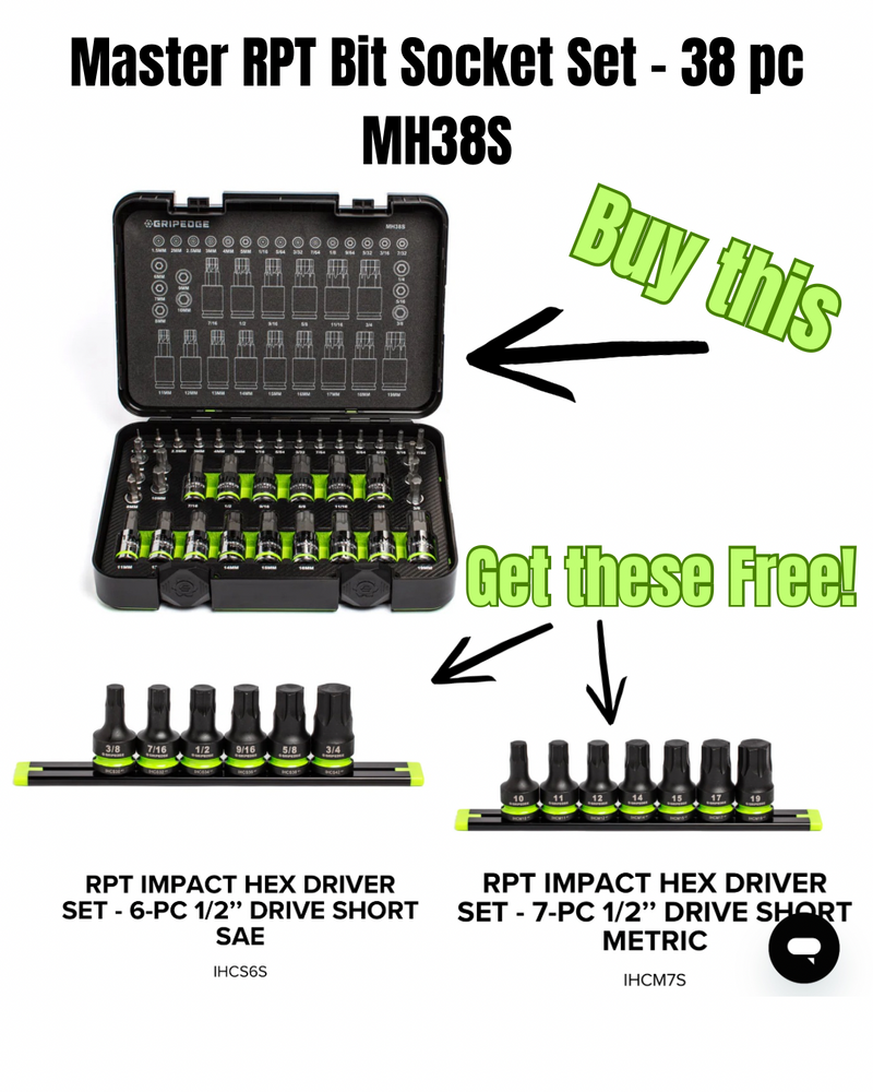 Master RPT Bit Socket Set with additional free bit sets on a white background