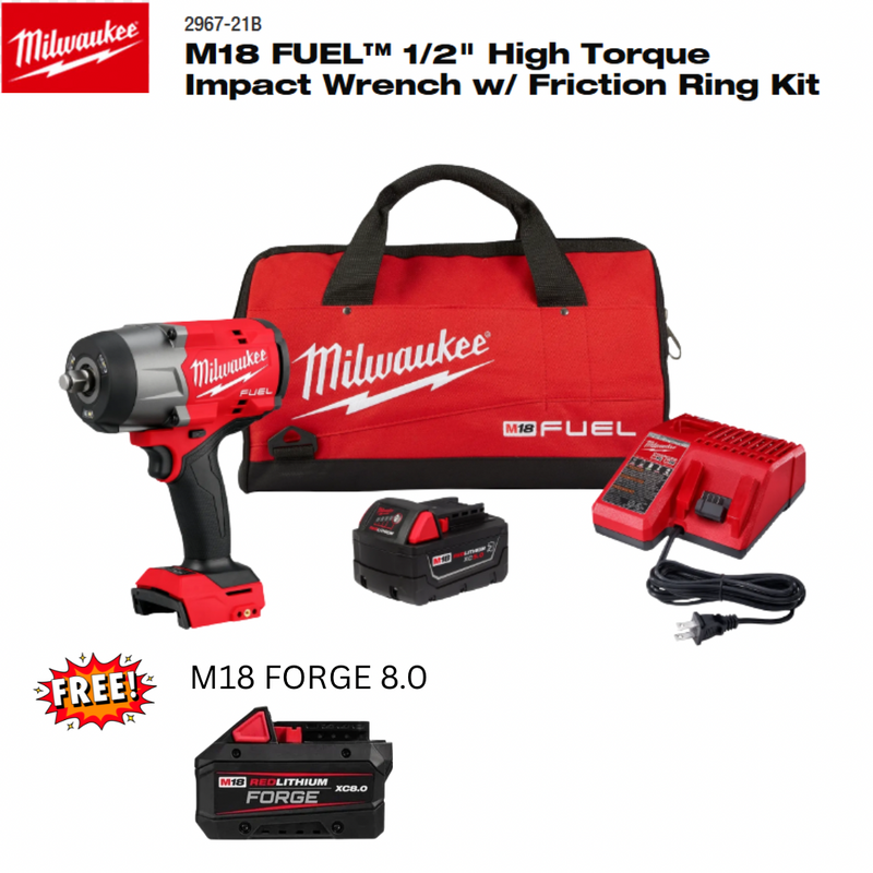 Milwaukee M18 FUEL 1/2" High Torque Impact Wrench 1-Battery Kit w/ FREE FORGE 8.0Ah Battery