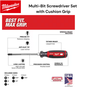 Milwaukee Tools MT200-6 Multi-Bit Screwdriver Set with Cushion Grip