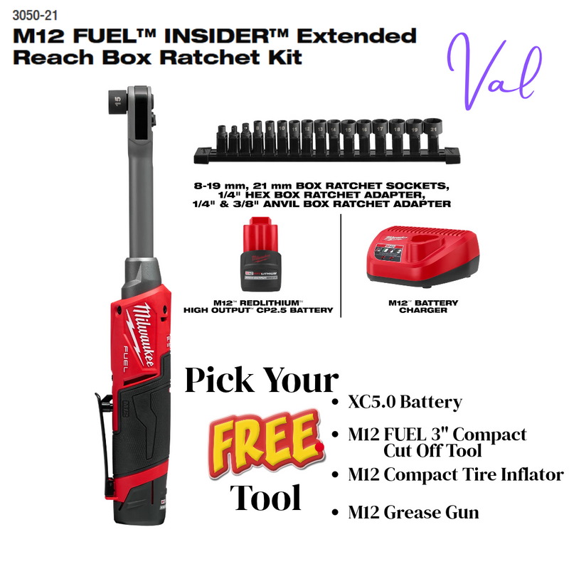 Milwaukee M12 FUEL INSIDER Box Ratchet Kit 3050-21 + FREE M12 Tool of Your Choice