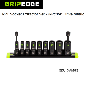 Gripedge RPT Socket Extractor Set - 9-Pc 1/4" Drive Metric