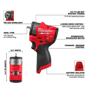 Milwaukee M12 FUEL 1/4 Inch Subcompact Impact Wrench with Friction Ring (Bare Tool)