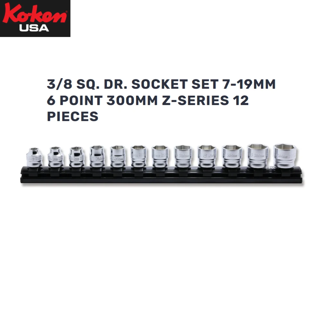 Koken 3/8" Socket Set 7-19mm 6 Point Z Series