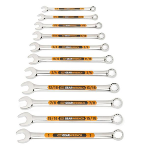 Gearwrench 11 Piece 12 Point SAE Hi-Viz Long Pattern Combination Wrench Set with Tool Roll