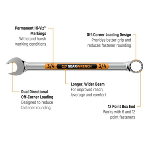Gearwrench 11 Piece 12 Point SAE Hi-Viz Long Pattern Combination Wrench Set with Tool Roll
