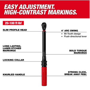Milwaukee Tools 3/8” Drive Click Torque Wrench (20-100 ft·lbf)