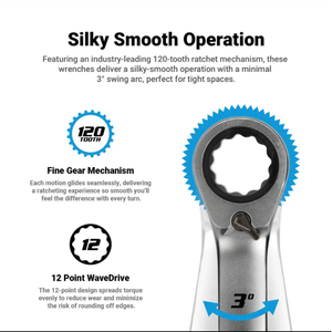 Capri Tools 120 Tooth Ultra Smooth Ratcheting Wrenches 5/16″ – 3/4″, SAE