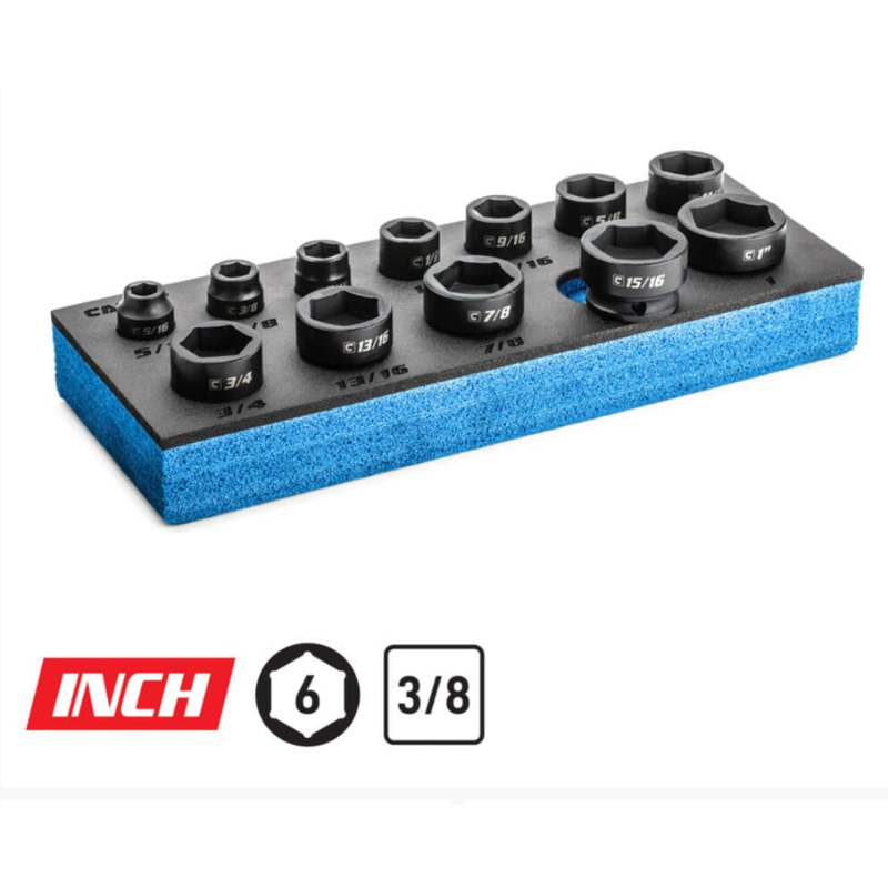 Capri Tools 3/8” Stubby Impact Socket Set SAE 5/16-1”