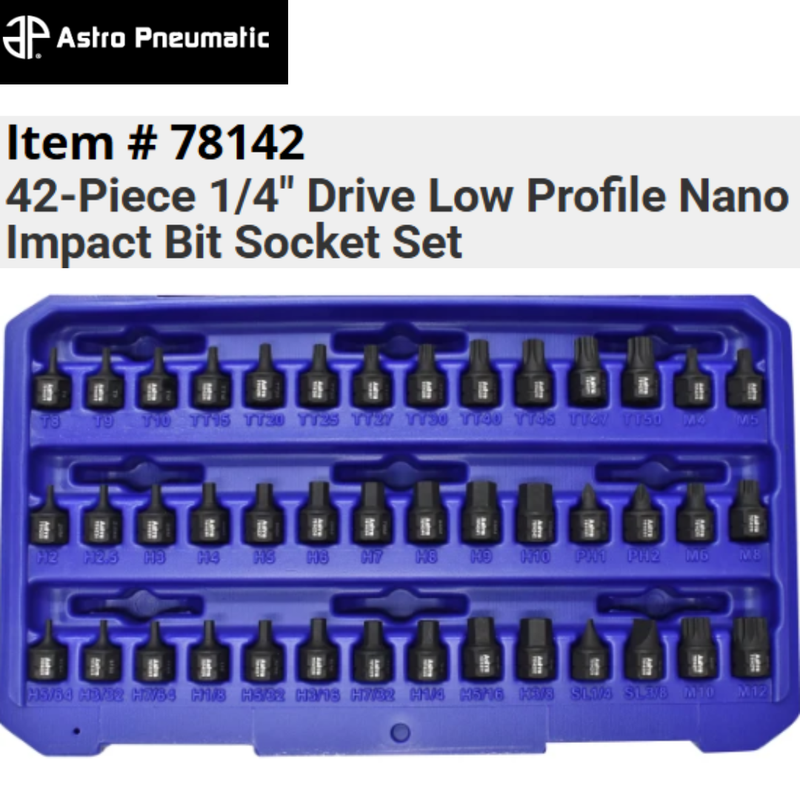 Astro Tools 42 pc 1/4" Drive Low Profile Nano Impact Socket Set