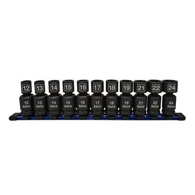 Astro Pneumatic 78244 11pc 1/2" Drive Nano Pinless Universal Impact Sockets - Metric