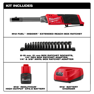 Milwaukee M12 FUEL INSIDER Extended Reach Box Ratchet Kit 3050-21 - view 2