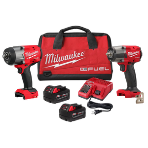 Milwaukee 3010-22 M18 FUEL 1/2" High Torque and 3/8" Mid-Torque Impact Wrench Combo Kit with 2 XC5.0 batteries, charger and bag