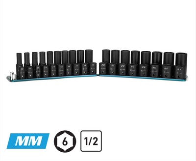 Capri 1/2″ Metric Master Impact Socket Set, 10 – 27 mm with Billet Aluminum Tray