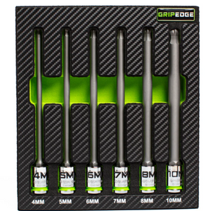 GRIPEDGE 6-PC RPT 3/8'' Drive Long Metric Ball Hex Driver Set Part #BHBM6LS