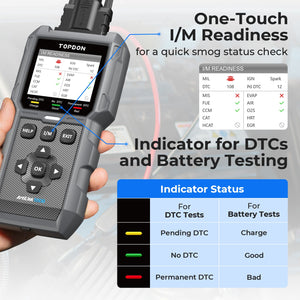 TOPDON ArtiLink500B OBD2 Scanner & Battery Tester - I/M readiness and DTC code display