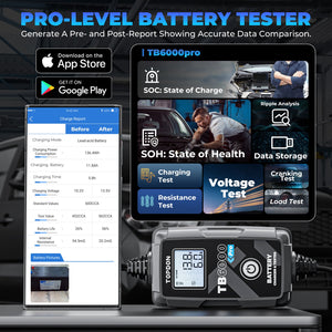 TOPDON TB6000Pro Battery Charger & Tester - Battery test results with companion app