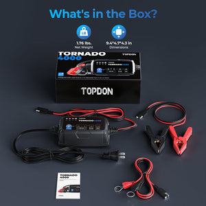 TOPDON Tornado4000 4A Smart Battery Charger - What's in the box